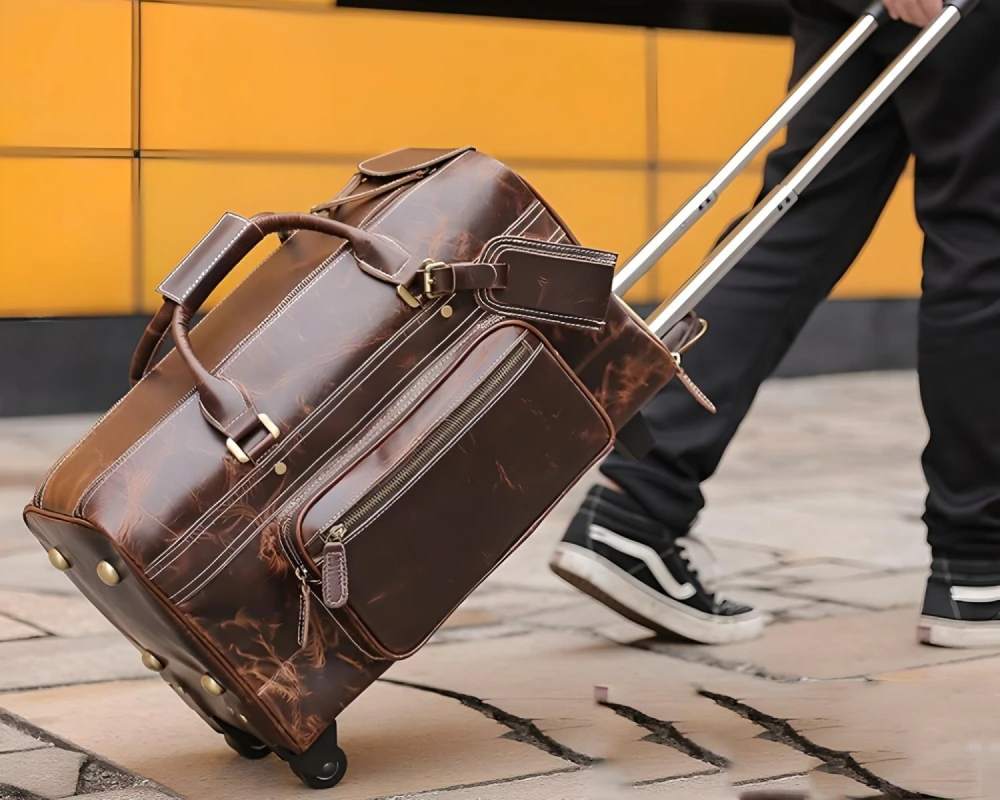 brown leather carry on luggage